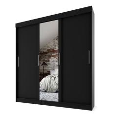 Guarda-Roupa Casal com Espelho Paris 3 Portas 2 Gavetas Preto