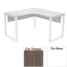 Mesa De Escritório Em L Pé Tubular Pe25 Em Mdp 145 X 145 X 60 Cm Cor Walnut E Base Branca