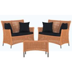 2 Sofá Área e Mesa Igapó Alumínio Pintura Marrom Corda Náutica Estofad