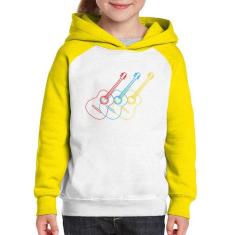 Moletom Infantil Violão Cores - Foca na Moda, Branco, Amarelo, 14