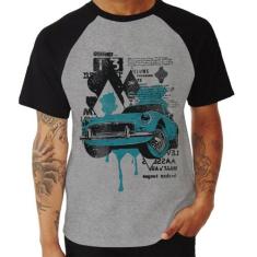 Camiseta Raglan Vintage Classic Car Painting - Foca na Moda, Cinza, Pr