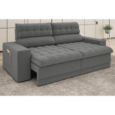 Sofá Omega 2,50m Assento Retrátil e Reclinável Velosuede Grafite - netsofas