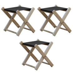 Kit 3 Banquinho De Madeira Banqueta Pescador-preto