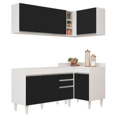 Armário De Cozinha Modulado De Canto Esquerdo 4 Peças Cp46 Balcão Sem Tampo Branco/preto - Lumil