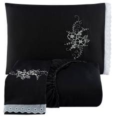 Jogo De Cama Lençol Casal Bordado Advance 3 Peças - Preto