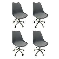 Kit 4 Cadeiras para Escritório Secretária Decorativa Eames Chicago Cinza