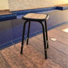 Banquinho De Aço E Madeira Tamborete Preto Altura 46 Cm - MetalCromo