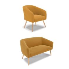 Sofá Namoradeira E Poltrona Pé Palito Natural Stella Bouclê Mostarda D03 - D'rossi