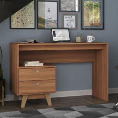 Mesa Escrivaninha Doha 2 Gavetas 120cm Pés em Madeira Maciça Espresso 