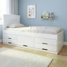 Cama Solteiro 5 Gavetas com Puxador Embutido - Alice Branco - Conquist