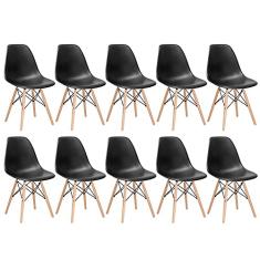 Loft7, KIT - 10 x cadeiras Charles Eames Eiffel DSW - Base de madeira clara - Preto