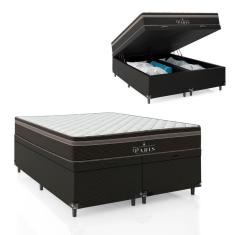 Cama Box Baú Queen Bipartido + Colchão Paris Molas Ensacadas - 66x158x198cm - Jacquard Marrom