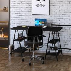 Escrivaninha Cavalete 135cm 4 Prateleiras Estilo Industrial Kuadra Compace Preto Onix