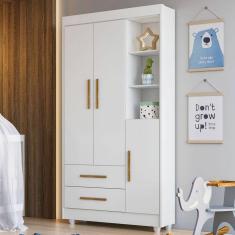 Guarda-Roupa Infantil Flocos 3 Portas 2 Gavetas Flex Branco/Ypê/Branco - Tigus