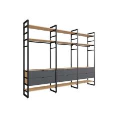 guarda-roupa closet modulado industrial philly 6 gv cedro e grafite