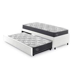 Bicama Box Solteirão 96x203 Cm Courino com Dois Colchões Adapto Molas Ensacadas Ecoflex Branco/Cinza