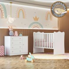 Quarto de Bebê Doce Sonho com Cômoda 2561 e Berço Simples 1 Qmovi Branco + Colchão Gazin