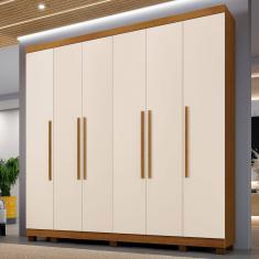 Guarda-Roupa Casal Bari 6 Portas 6 Gavetas Cinamomo/Off White - Panorama Móveis