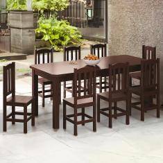 Mesa Com 8 Cadeiras Em Madeira Maciça 200cm Castanho Sapphira Shop Jm