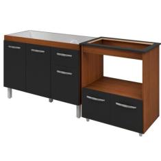 Balcao Cooktop 5 Bocas e Pia 120cm Savana Preto Mobbs - Moblis, Savana