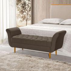 Recamier Pés Palito em Madeira Marajó 1,50m Capitonê Veludo Marrom - V