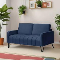 Sofá Living Savana 2 Lugares C/ Pé de Ferro Preto 1,58 Mts Veludo Azul