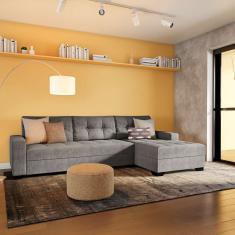 Sofá 5 Lugares Nantes com Chaise Direito Suede Cinza