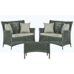 2 Sofá Área e Mesa Igapó Alumínio Pintura Marrom Corda Náutica Estofado Impermeável Almofada 3 Trama