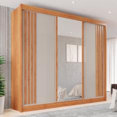 Guarda-roupa Casal Com Espelho 3 Portas 4 Gavetas Atenas Cinamomo/off-white