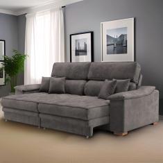 Sofá 3 Lugares Retrátil e Reclinável Raul Veludo Grafite