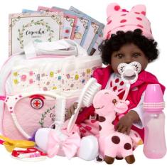 Boneca Reborn Silicone Recém Nascida Girafinha Negra Bolsa - Cegonha R
