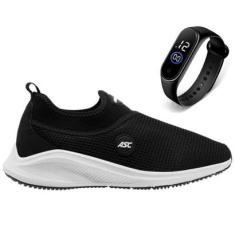 Tenis Masculino Calce Fácil Academia Leve Caminhada Conforto + Relógio-Masculino