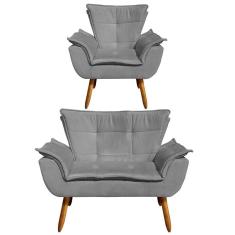 Kit Namoradeira e Poltrona Decorativa Opla Suede Grafite Ibiza