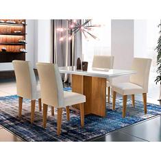 Conjunto de Mesa de Jantar Berlim com Vidro 4 Cadeiras Grécia Veludo Creme e Off White