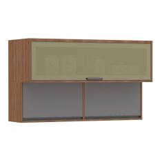 Armário Aéreo 120cm 3 Portas Basculantes com Vidro Reflecta Isa Luciane Móveis