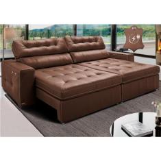 Sofá de Couro Legítimo Retrátil Automático 2,75m Cama Inbox Gran Vitalysoftgeld40 Caramelo