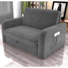 Sofá Cama Com Baú 2 Lugares John Veludo Cinza