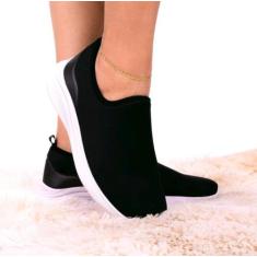 Tênis Meia Básico Casual Feminino Calce Facil - Anabe Calçados, Preto,
