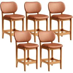Kit 05 Banquetas Baixa Bar Cozinha E Sala De Jantar Fixa Betta Imbuia 