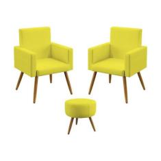 Kit 2 Poltronas Decorativas Nina e Puff Solar Suede Amarelo Aradecor