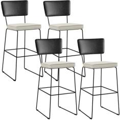 Kit 04 Banquetas Altas Sala Jantar Fixa Allana L02 Sintético Preto Lin