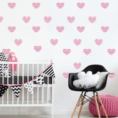 Adesivo de Parede Infantil Coração Rosa Chevron - Quartinhos