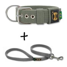Coleira Cachorro Grande Pit Bull + Guia 80cm (cinza) - Amorosso, Cinza