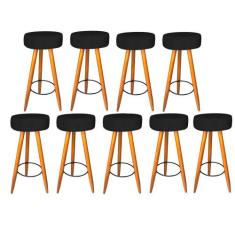 Kit 09 Banqueta Alta Flora Pés Palito em Madeira Caramelo  Bar Bistrô 