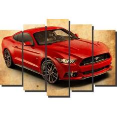 Quadro Decorativo Mustang  Vintage Vermelho 5 Peças Sala - Quadros Dec