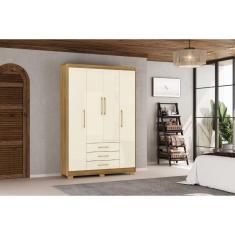 Guarda Roupa Espanha 4 Portas e 3 Gavetas - Cor Nature / Champanhe - Vila Rica