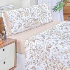 Jogo De Lençol Afrodite Queen 4 Pçs Algodão 180 Fios Estampa Floral - Cáqui