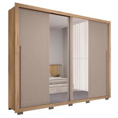 Guarda Roupa Casal 2 Portas De Correr Com Espelho Praticus Buriti/fendi - Caemmun