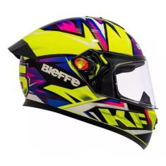Capacete Bieffe B12 Kf Amarelo Limão Roxo Aerofólio Moto, 58