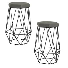 Kit 2 Banqueta Decorativa Rubel Base Preta Veludo Cinza - Gran Belo